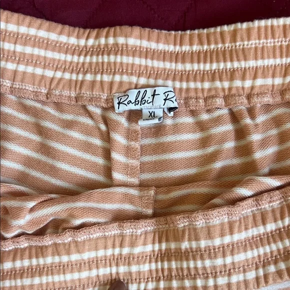 Striped Pink Knit Lounge Shorts with Drawstring Waist - Picture 3 of 5